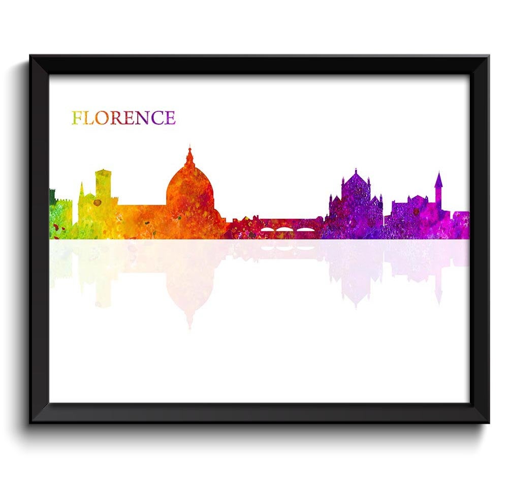 Florence Skyline Watercolor Poster Print Wall Art Decor Florence Painting Italy Home Decor Pink Purp