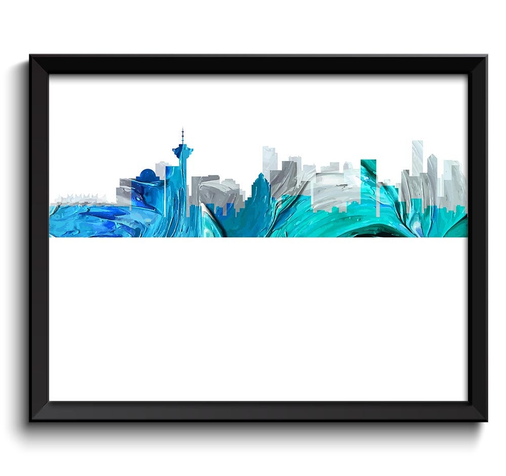 Vancouver Skyline City Blue Turquoise Teal Grey Watercolor Cityscape Print British Columbia Canada L