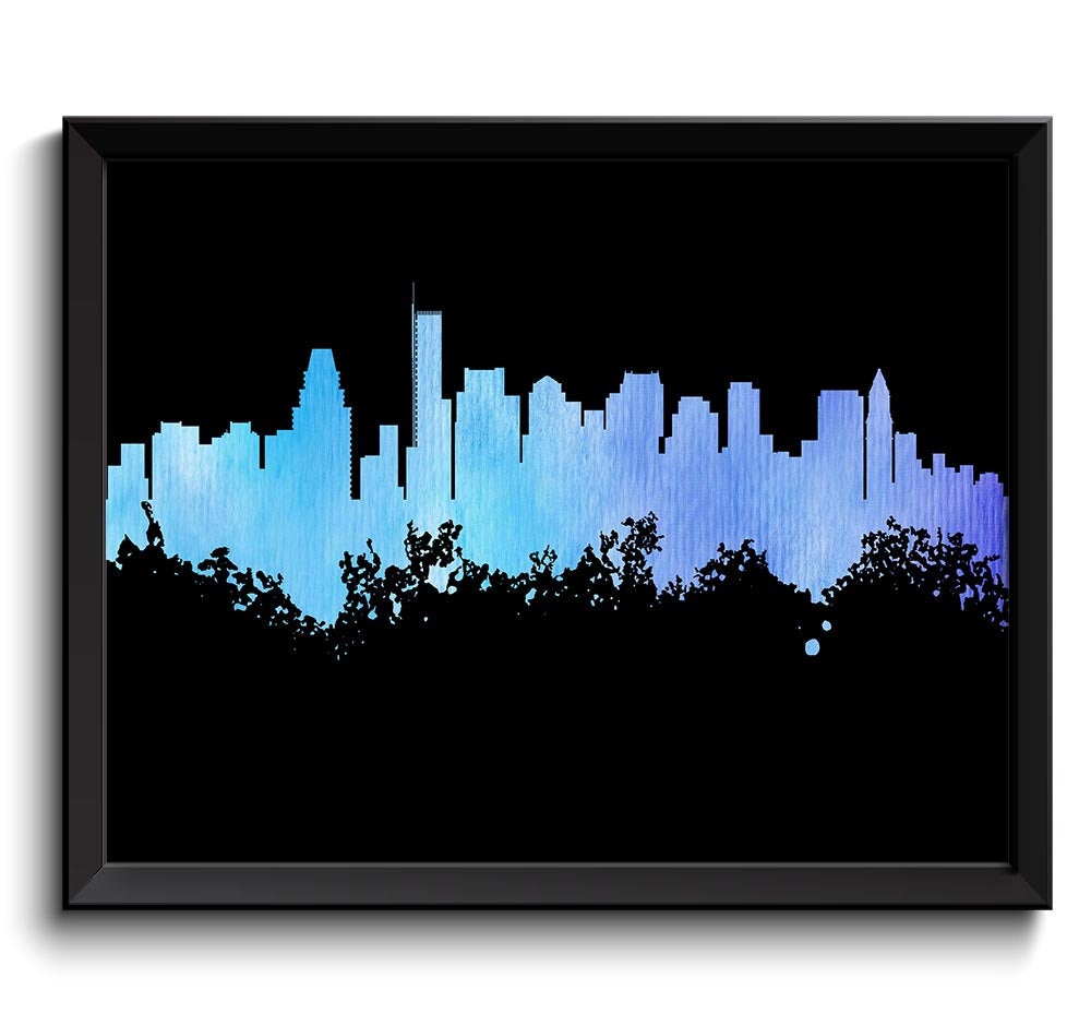 Boston Skyline Massachusetts City Black Blue Watercolor Cityscape Poster Print Landscape Art Paintin