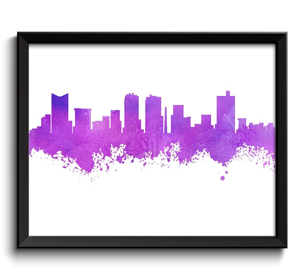 Fort Worth Skyline Texas City Purple Watercolor Cityscape Poster Print Abstract Landscape Art Painti