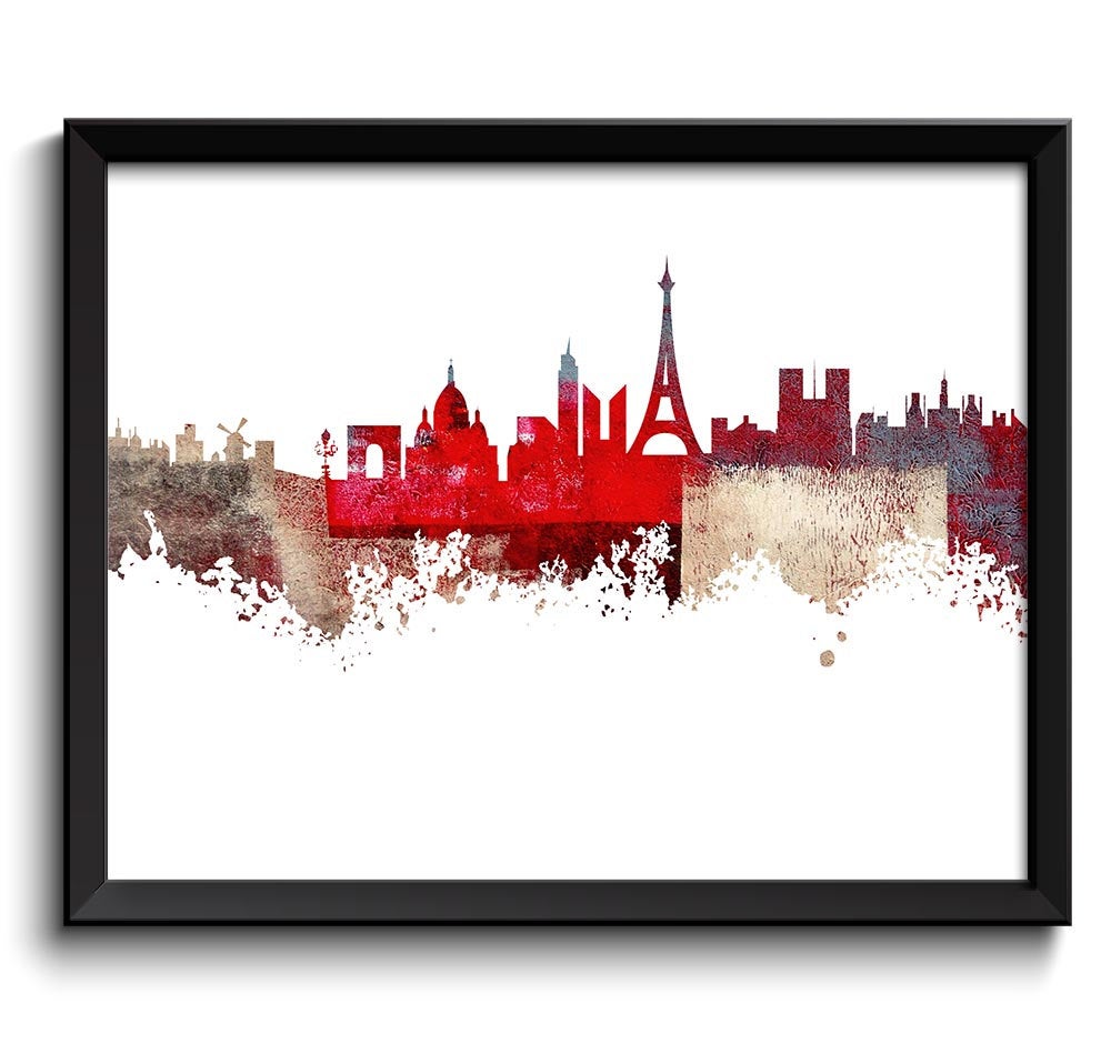 Red Brown Beige Paris Skyline Colorful France Europe City Watercolor Cityscape Poster Print Abstract