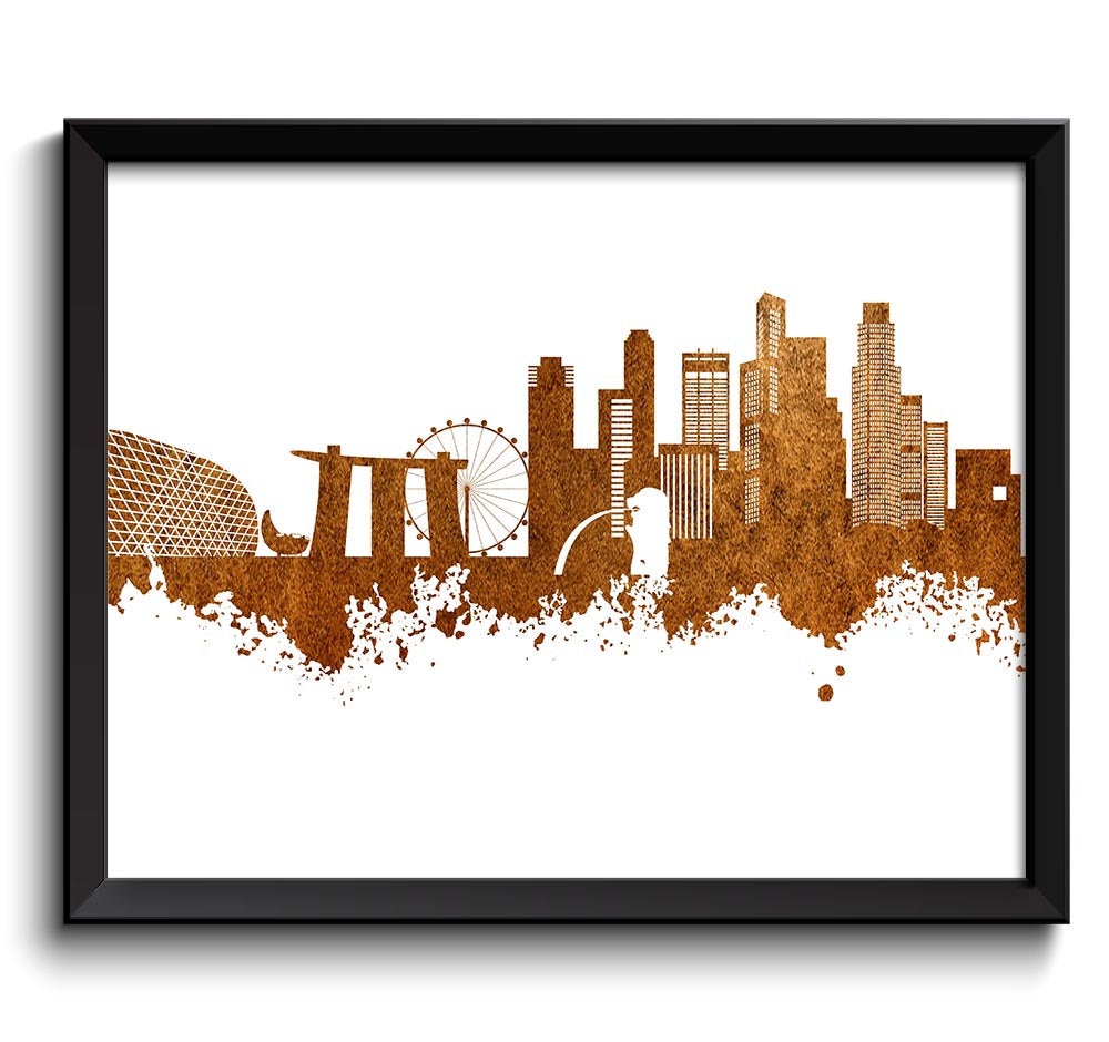 Singapore Skyline Painting Poster Print Brown Beige Neutral Singapore Wall Decor Wall Art Asia City 