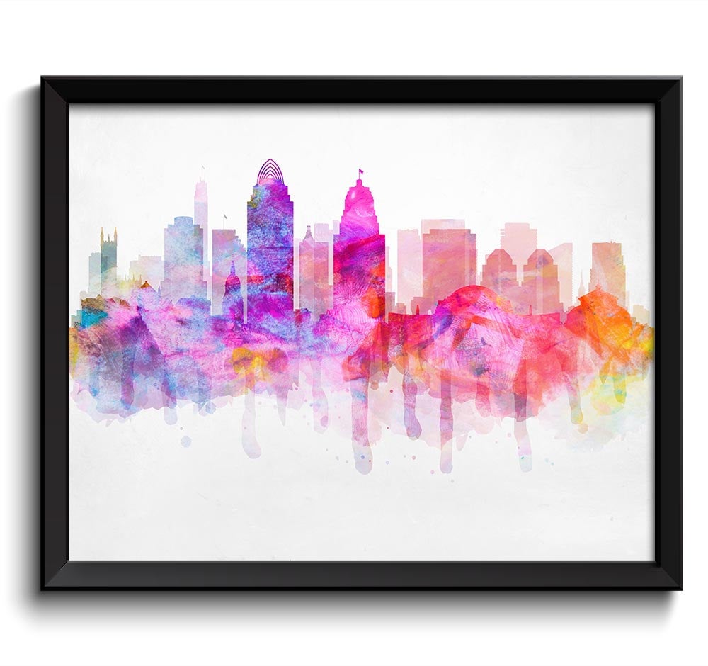 Cincinnati Purple Pink Blue Skyline Ohio USA United States Rainbow Colorful Cityscape Art Print Post