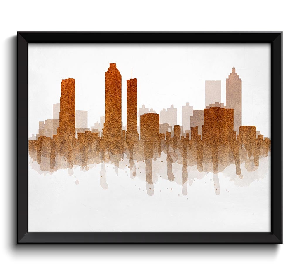 Georgia Brown Beige Gold Atlanta Skyline USA United States Cityscape Art Print Poster Watercolor Pai