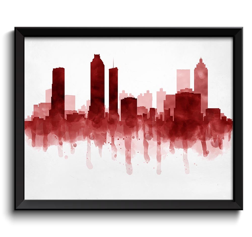 Atlanta Deep Red Burgundy Skyline Georgia USA United States Cityscape Art Print Poster Watercolor Pa