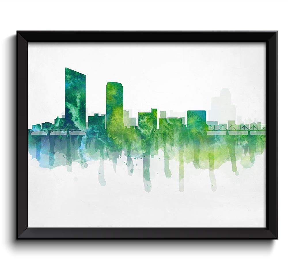 Grand Rapids Teal Blue Lime Green Skyline Michigan USA United States Cityscape Wall Art Print Poster