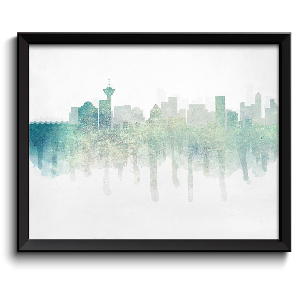 Icy Blue Grey Vancouver Skyline BC British Columbia Canada Cityscape Art Print Poster Watercolor Pai