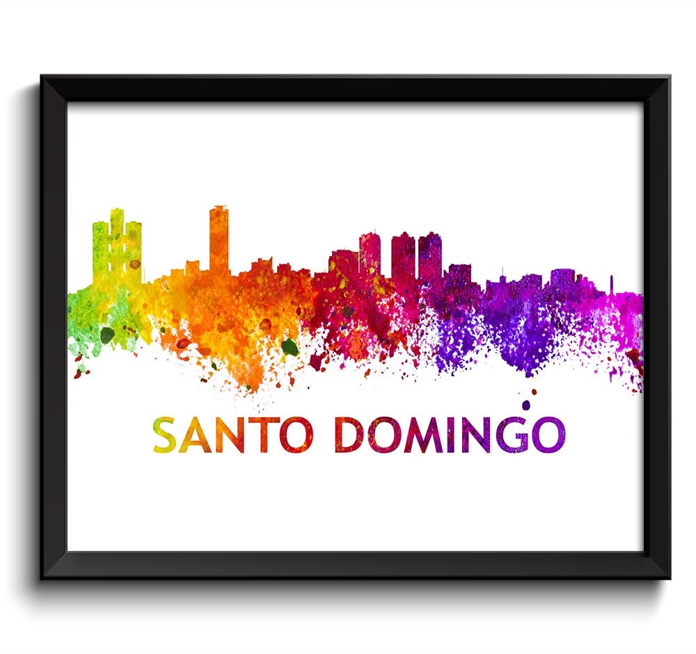 Santo Domingo Skyline Dominican Republic Colorful Watercolor Cityscape Poster Print Art Painting Red