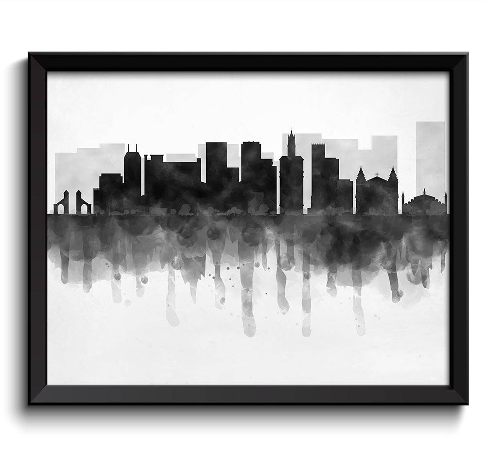 San Jose Skyline California USA United States Cityscape Art Print Poster Black White Grey Watercolor