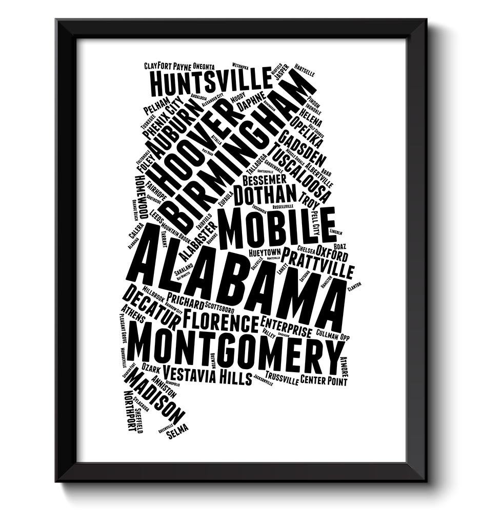 Alabama Map State Text Words Watercolor Poster Print USA United States Modern Abstract Landscape Art