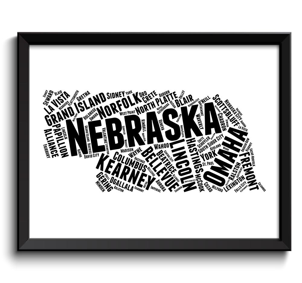 Nebraska Map State Text Word Watercolor Poster Print USA United States Modern Landscape Art Painting