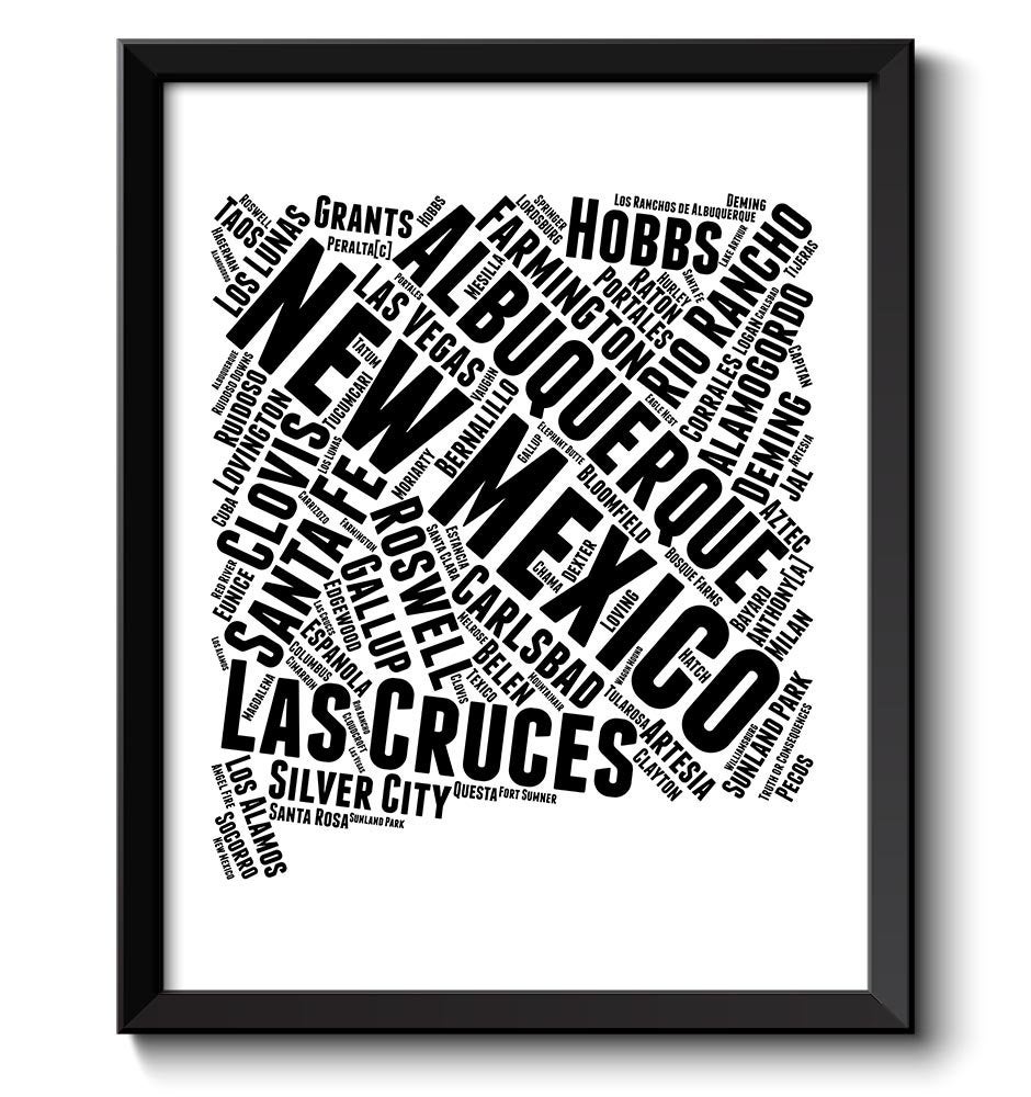 New Mexico Map State Text Words Typography Poster Print USA United States Modern Landscape Art Paint