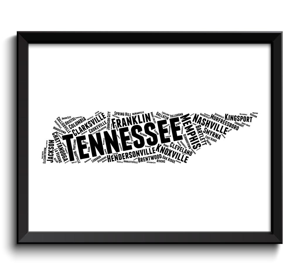 Tennessee Map State Text Words Watercolor Poster Print USA United States Modern Abstract Landscape A