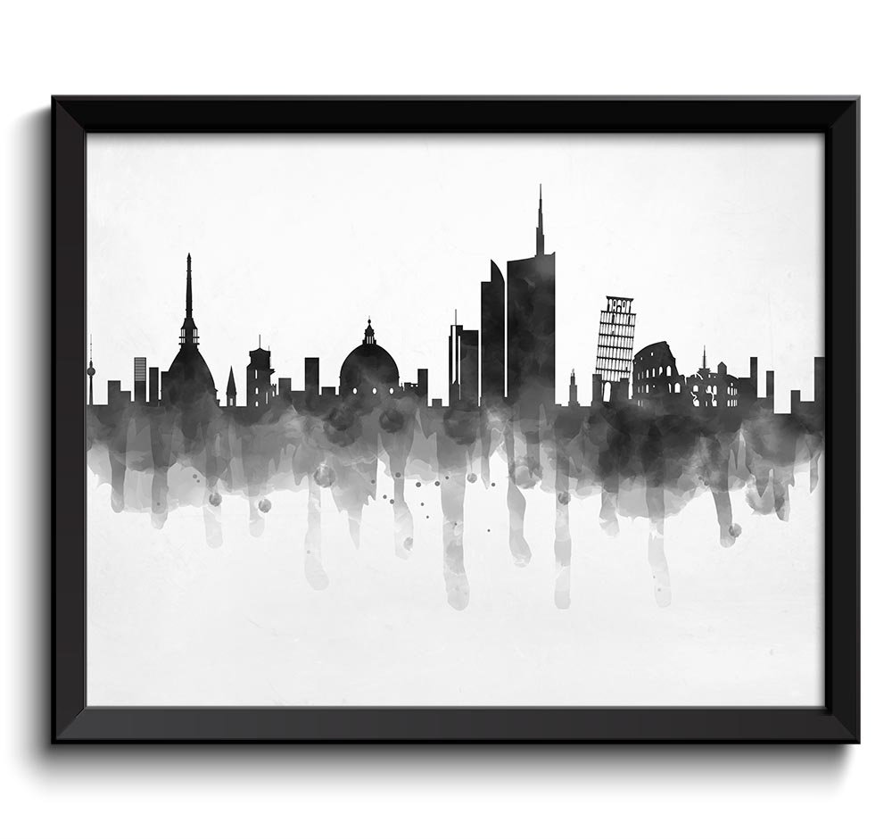 Italy Skyline City Black White Grey Cityscape Famous Landmarks Poster Print Europe Modern Abstract L