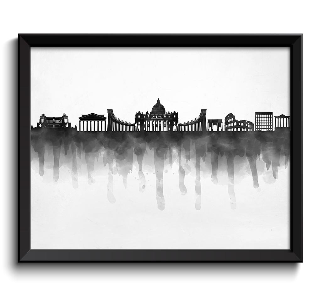 Rome Skyline City Black White Grey Cityscape Italy Europe Famous Landmarks Poster Print Abstract Lan