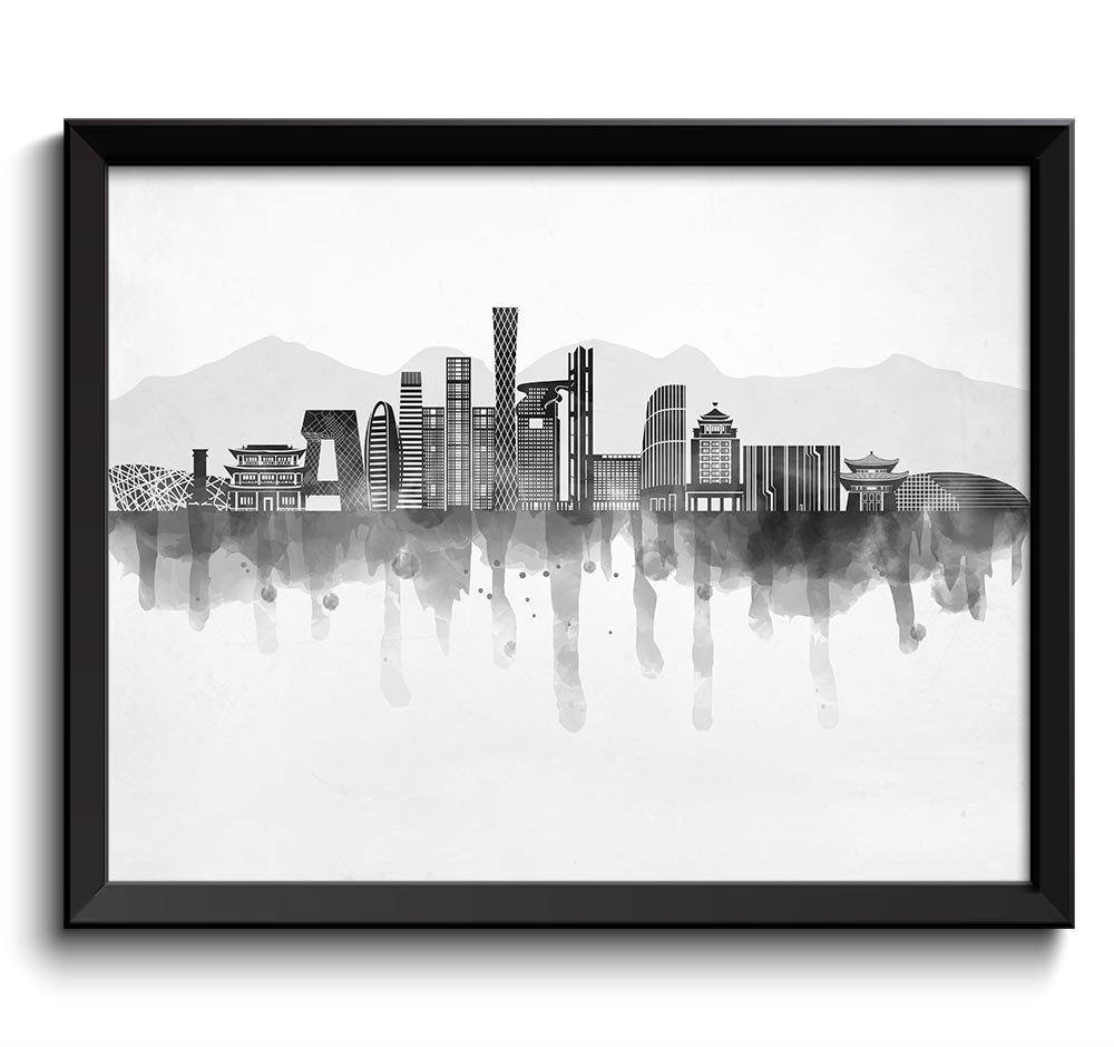 Beijing Skyline City Black White Grey Cityscape Poster Print China Asia Modern Abstract Landscape Ar