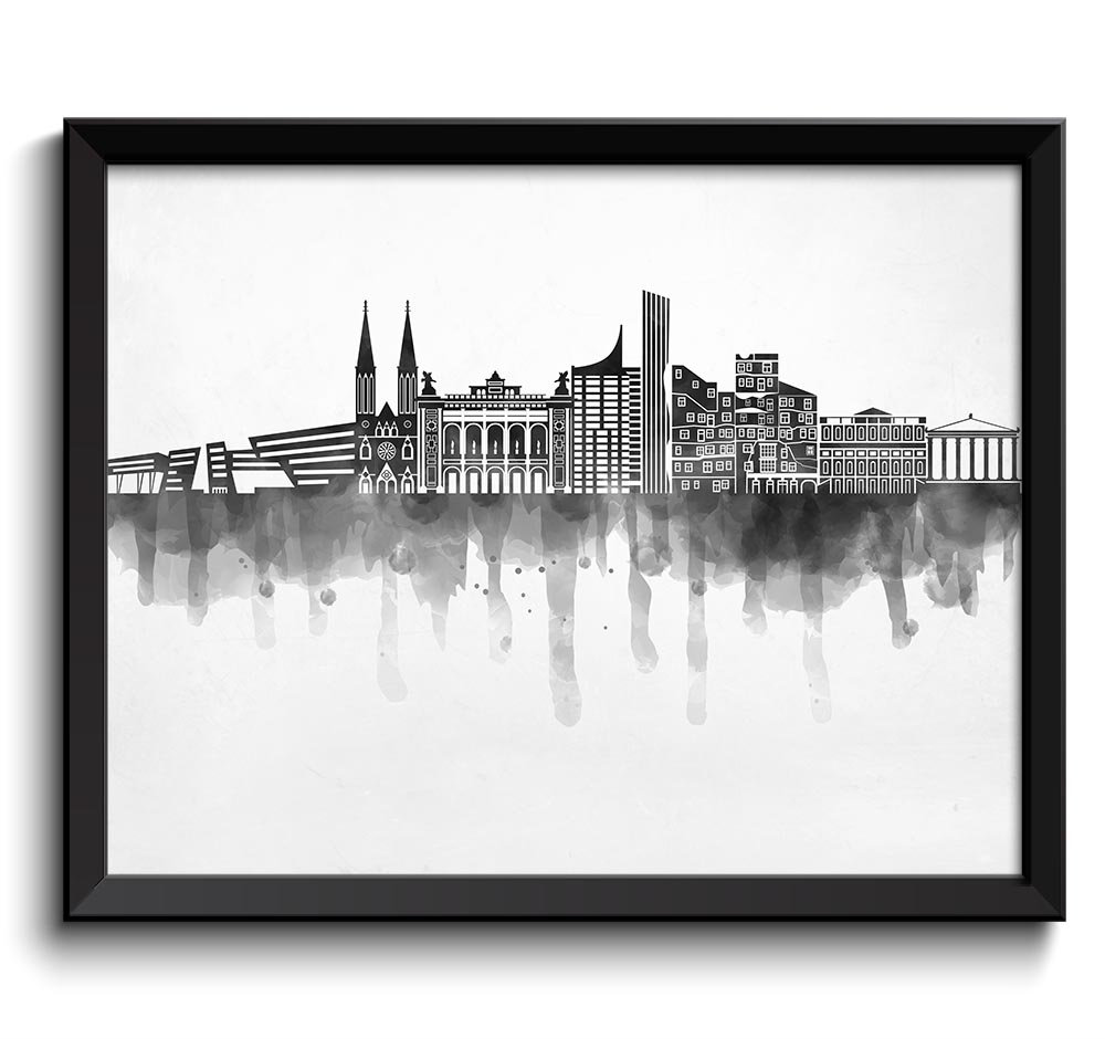 Vienna Skyline City Black White Grey Cityscape Austria Europe Famous Landmarks Poster Print Abstract