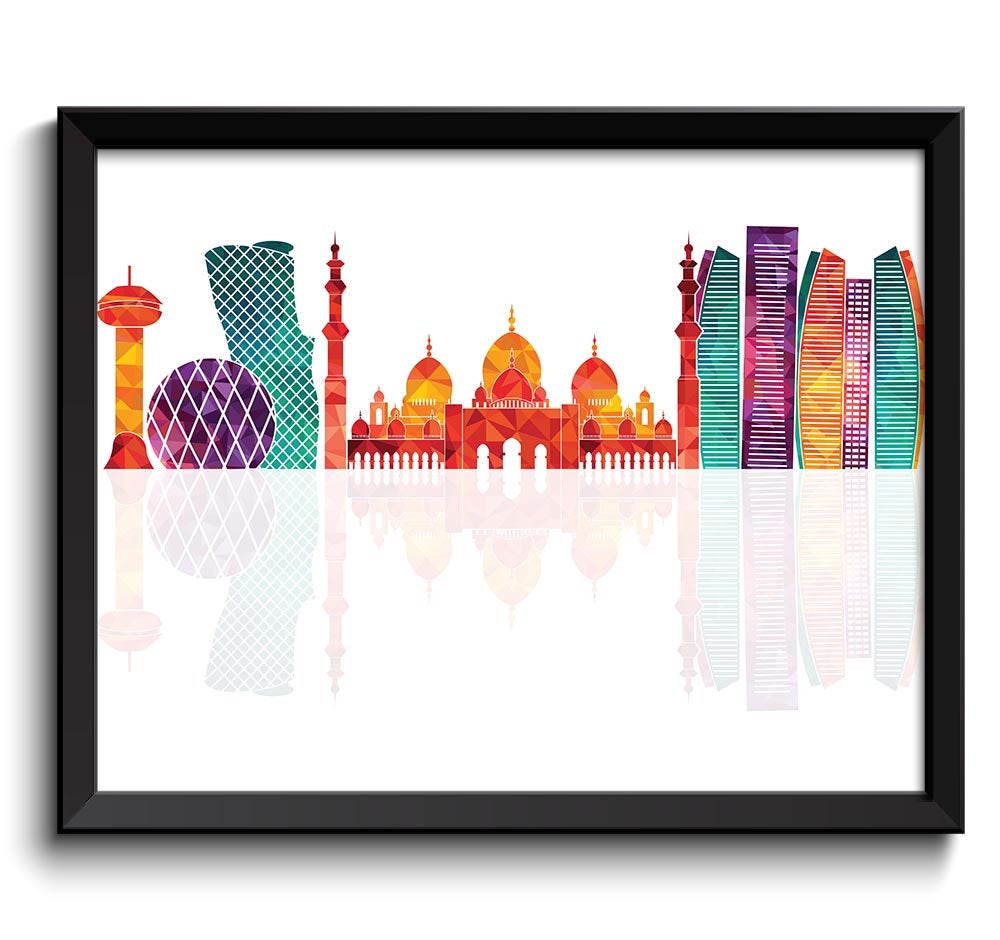 Abu Dhabi Skyline City Colorful Cityscape Poster Print Green Blue Teal Pink Purple Peach Abstract La