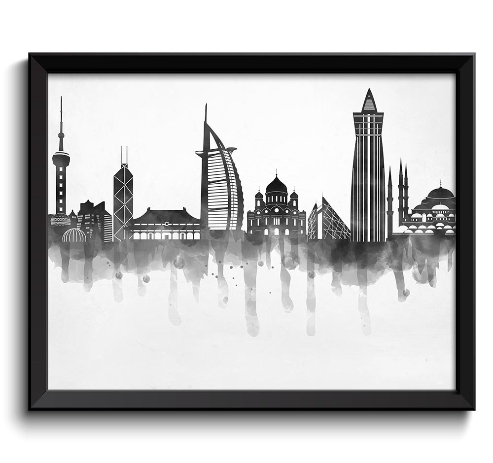 Asia Skyline City Cityscape Famous Landmarks Poster Print Modern Abstract Landscape Art Painting Bla