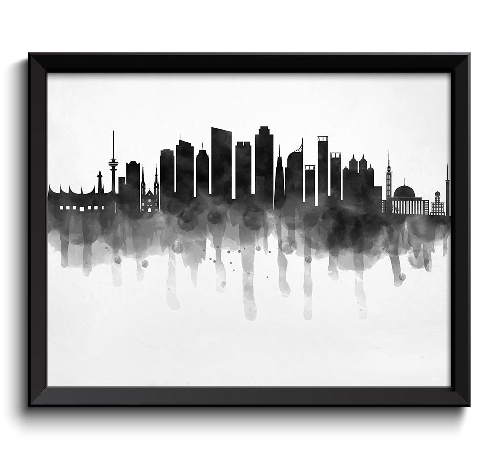 Jakarta Skyline City Turkey Black White Grey Cityscape Poster Print Indonesia Modern Abstract Landsc