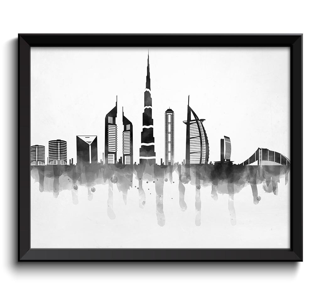 Dubai Skyline City Black White Grey Cityscape Poster Print United Arab Emirates Modern Abstract Land