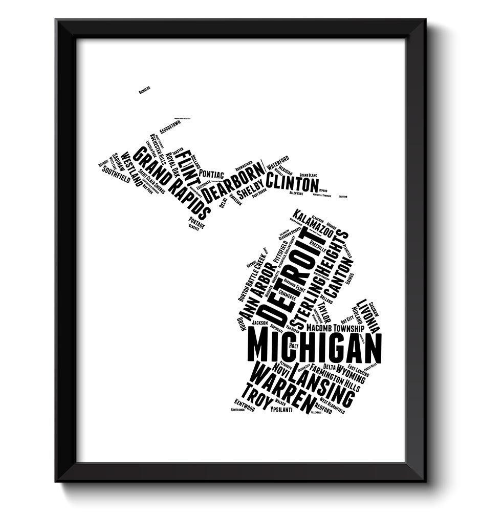 Michigan Map State Text Word Watercolor Poster Print USA United States Modern Abstract Landscape Art