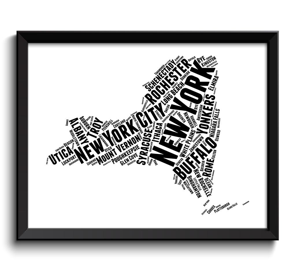 New York Map State Text Word Watercolor Poster Print USA United States Modern Abstract Landscape Art