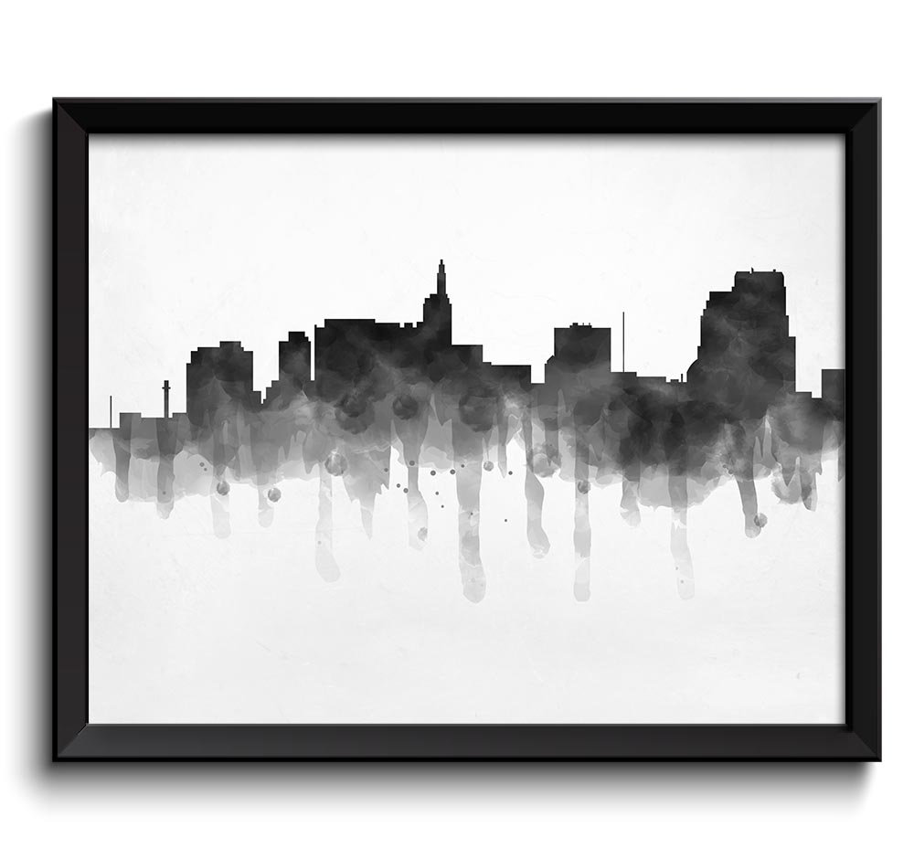 Saint Paul Skyline Minnesota City Watercolor Black White Grey Cityscape Poster Print Modern Abstract