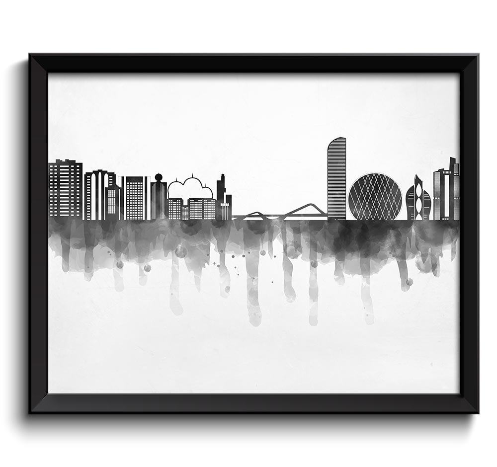 INSTANT DOWLOAD Abu Dhabi Skyline City Black White Grey Cityscape Poster Print Modern Abstract Lands