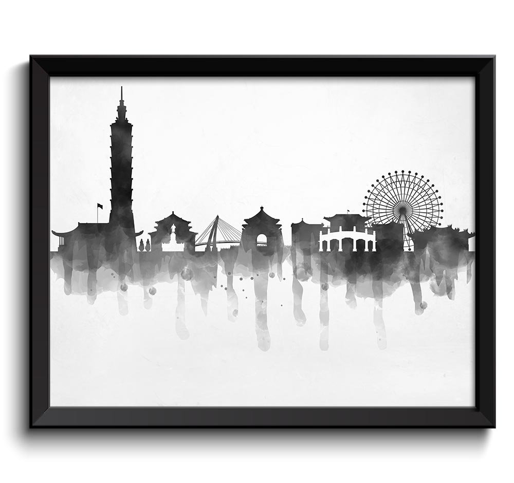 Taipei Skyline City Black White Grey Cityscape Print Poster Taiwan Asia Modern Abstract Landscape Ar