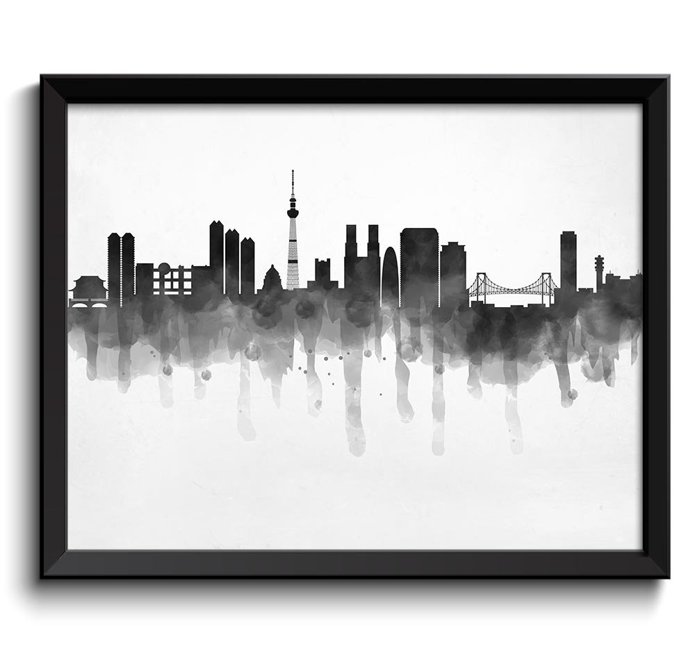 Tokyo Skyline City Black White Grey Cityscape Print Poster Japan Asia Modern Abstract Landscape Art 