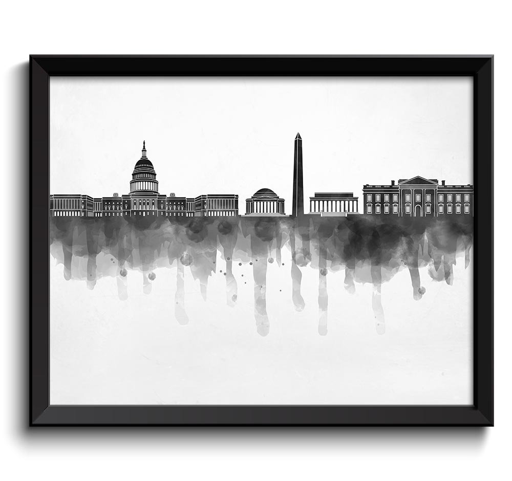 Washington DC Skyline City Black White Grey Cityscape Poster Print United States usa Abstract Landsc