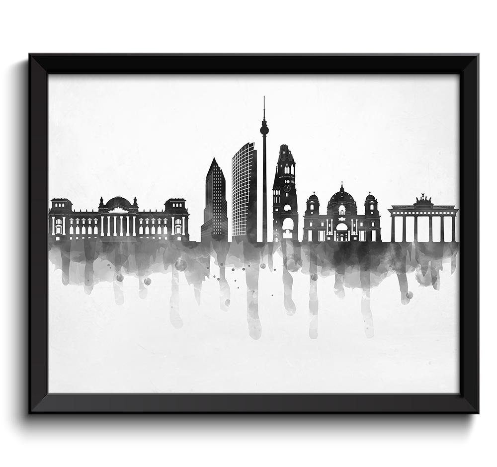 Berlin Skyline City Black White Grey Cityscape Poster Print Germany Europe Modern Abstract Landscape