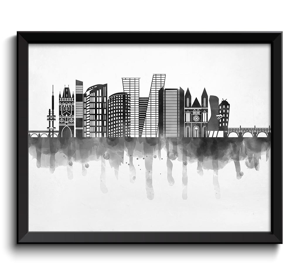 Prague Skyline City Turkey Black White Grey Cityscape Poster Print Czech Republic Modern Abstract La