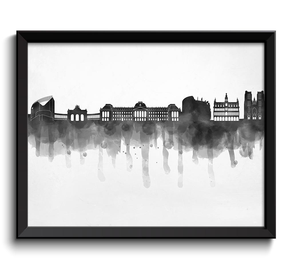 Brussels Skyline City Black White Grey Cityscape Poster Print Belgium Europe Modern Abstract Landsca