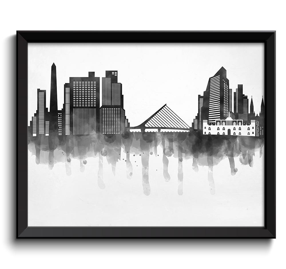 Buenos Aires Skyline City Black White Grey Cityscape Poster Print Argentina South America Abstract L