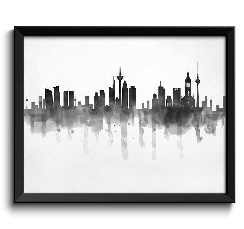 Germany Skyline City Black White Grey Cityscape Europe Famous Landmarks Poster Print Modern Abstract