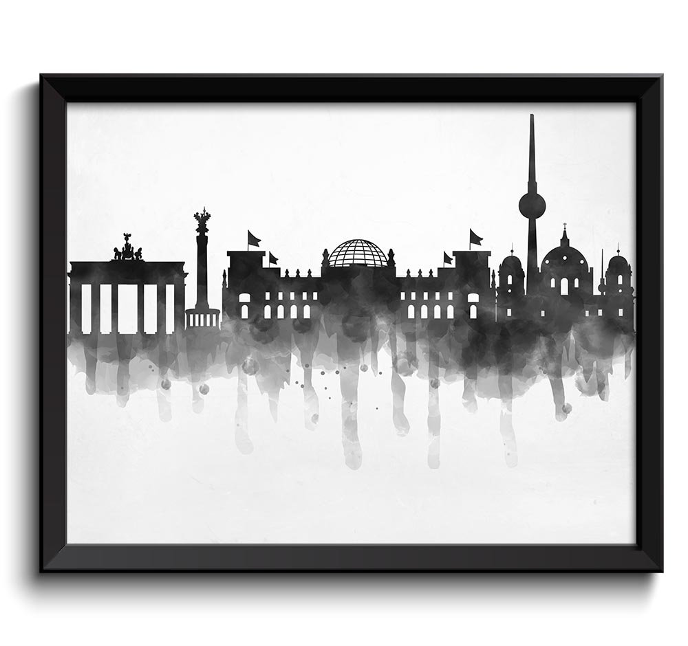 Germany Skyline City Black White Grey Cityscape Europe Famous Landmarks Poster Print Modern Abstract