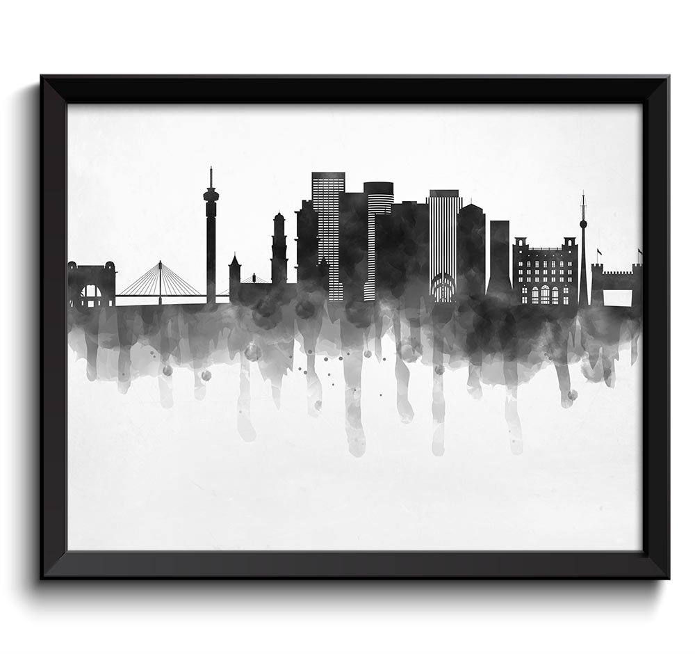 Johannesburg Skyline City Turkey Black White Grey Cityscape Poster Print South Africa Abstract Lands