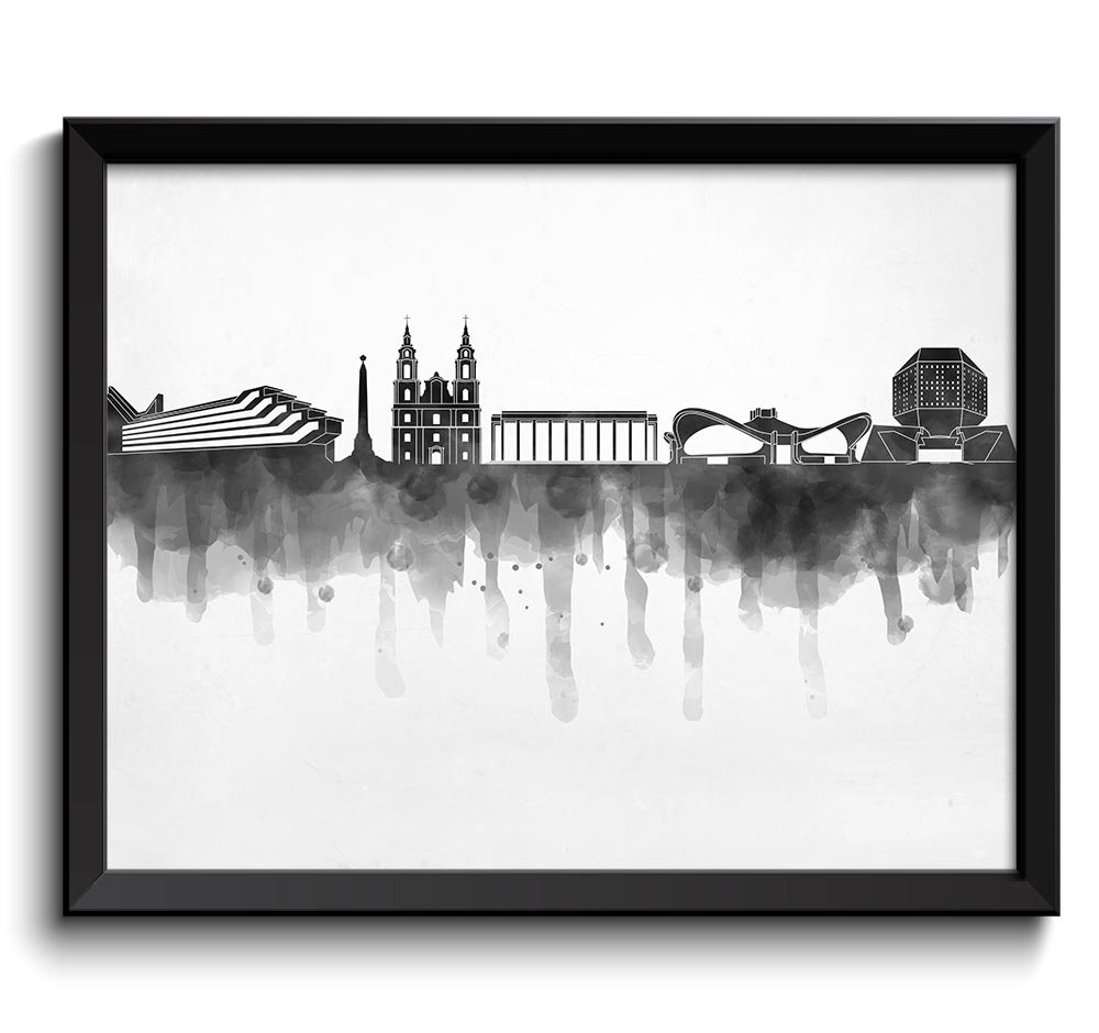 Minsk Skyline City Black White Grey Cityscape Poster Print Belarus Europe Modern Abstract Landscape 