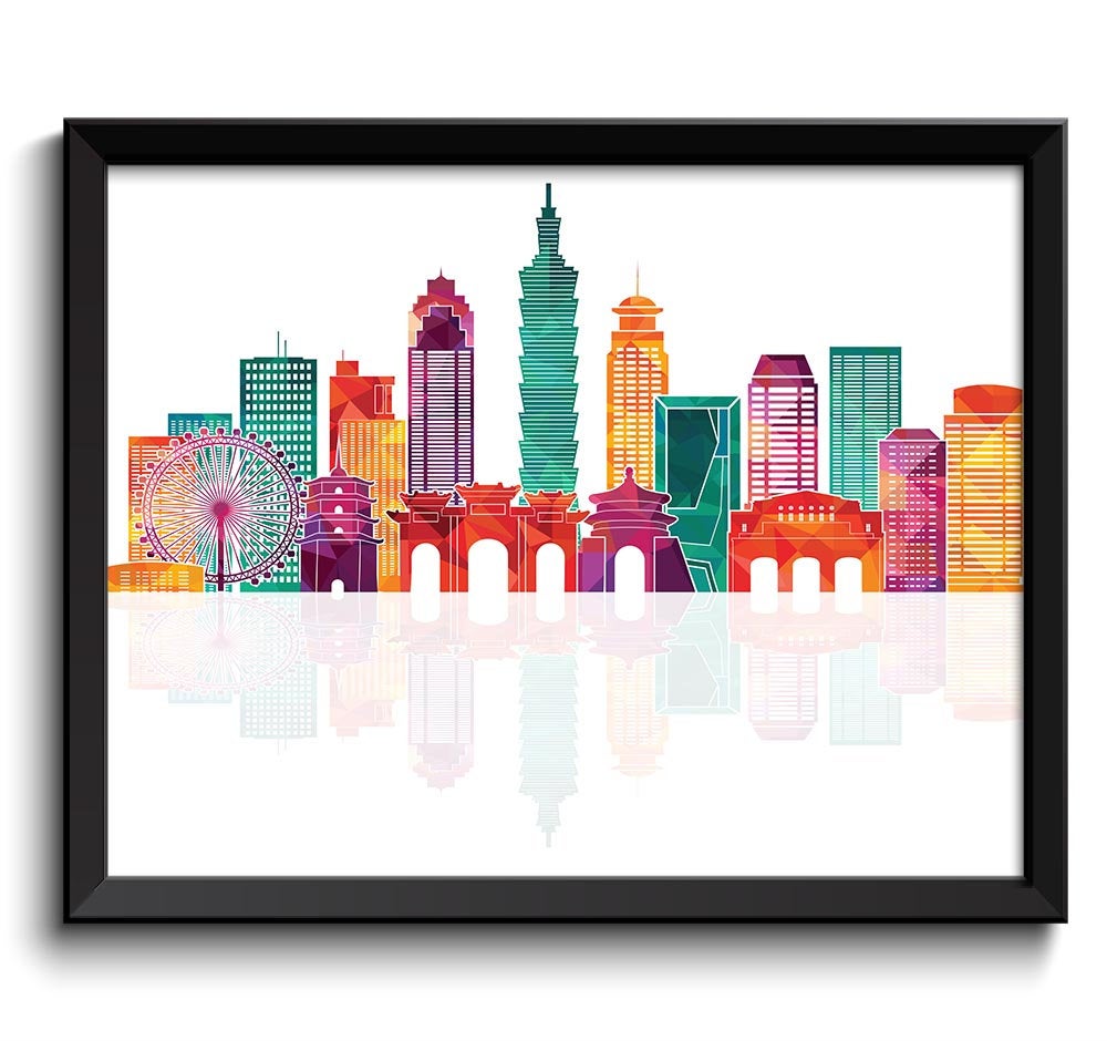 Taipei Skyline Green Blue Teal Pink Purple Peach City Colorful Cityscape Print Poster Taiwan Asia La