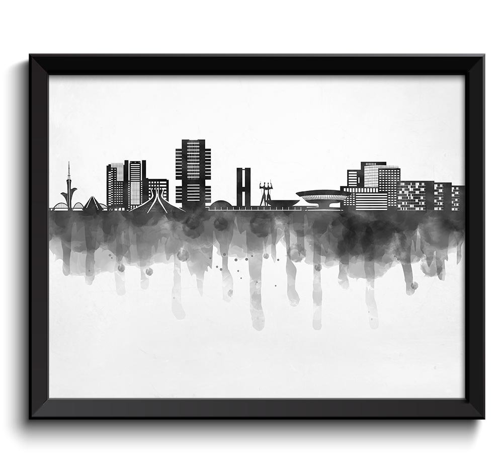 Brasília Skyline City Black White Grey Cityscape Poster Print Brazil South America Modern Abstract L