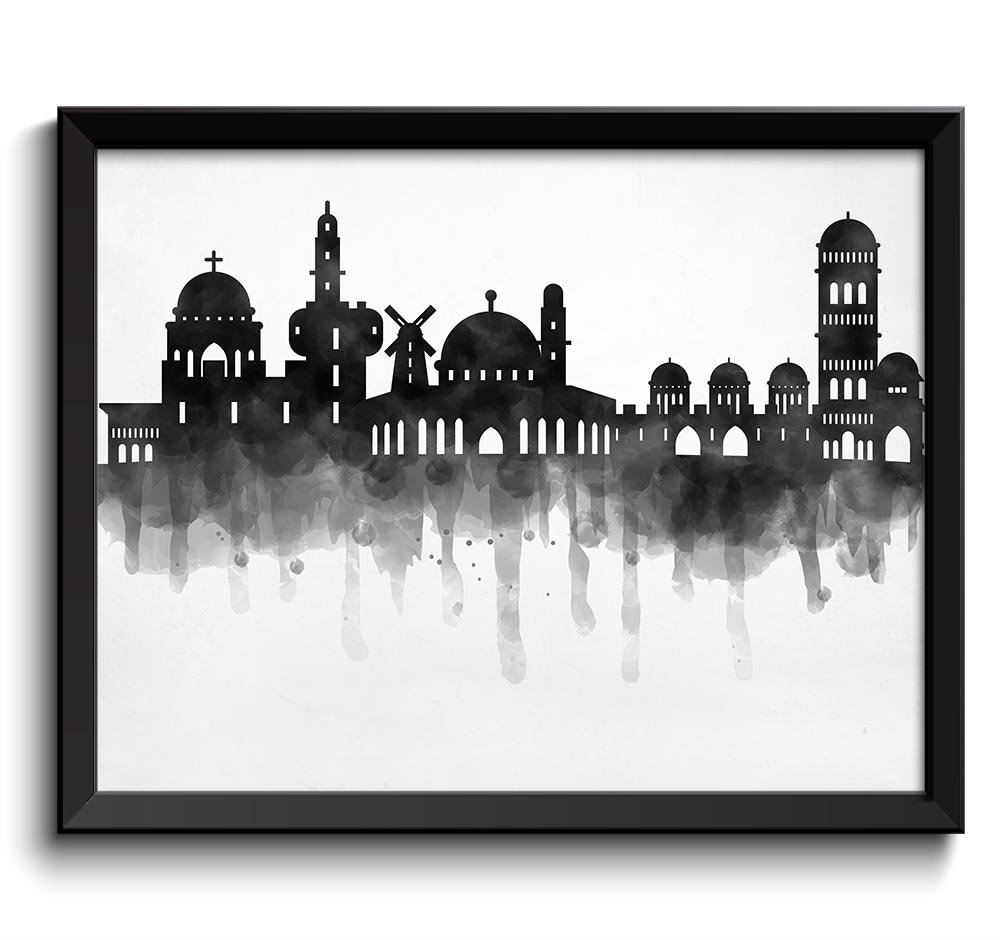 Jerusalem Skyline City Turkey Black White Grey Cityscape Poster Print Israel Modern Abstract Landsca