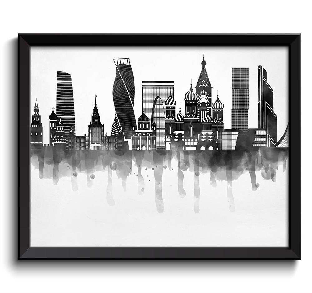 Moscow Skyline City Turkey Black White Grey Cityscape Poster Print Russia Modern Abstract Landscape 