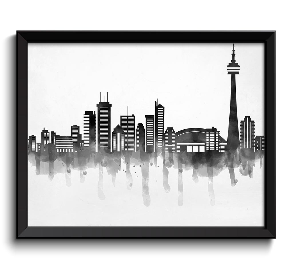 Toronto Skyline City Black White Grey Watercolor Cityscape Poster Print Ontario Canada Abstract Land