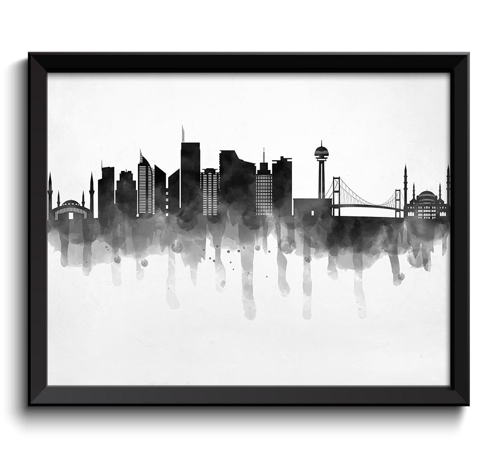 Ankara Skyline Black White Grey Cityscape Turkey Famous Landmarks Poster Print Modern Abstract Lands