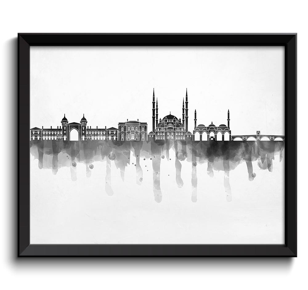 Edirne Skyline City Black White Grey Cityscape Famous Landmarks Poster Print Turkey Modern Abstract 