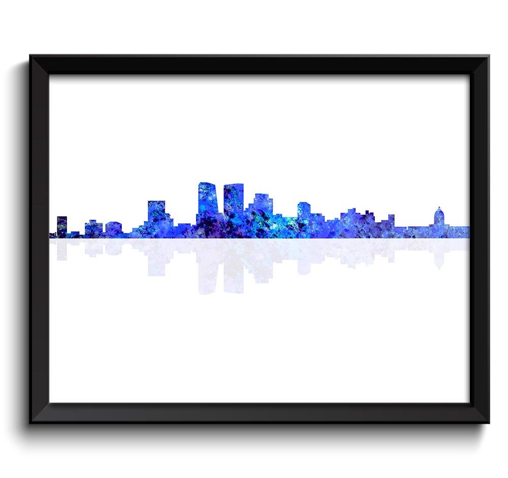 Regina Skyline City Navy Blue Grey Watercolor Cityscape Poster Print Saskatchewan Canada Abstract La