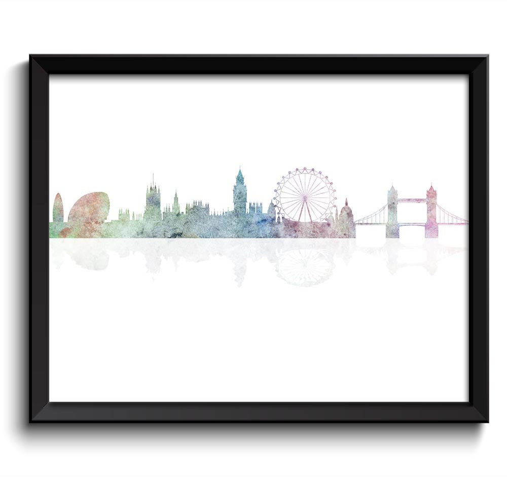 London Skyline Painting Art Poster Print London Wall Art London Colorful Pastel City Cityscape Home 