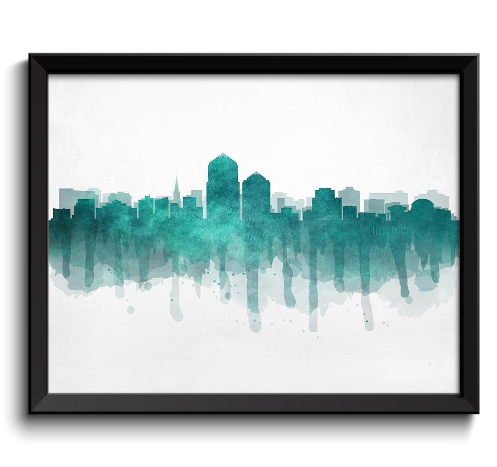 Albuquerque Green Turquoise Grey Skyline New Mexico USA United States Cityscape Art Print Poster Wat